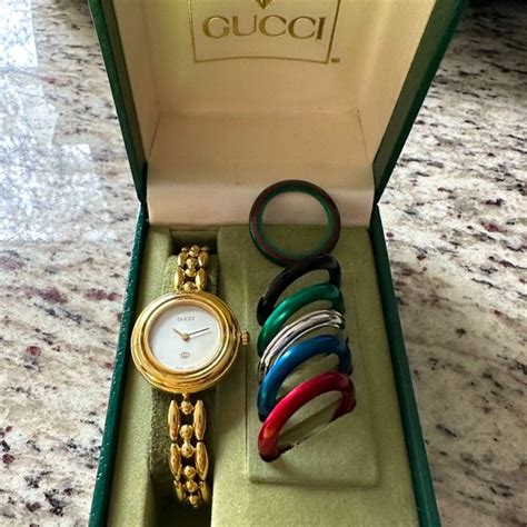 interchangeable gucci bezel watch|Gucci vintage watch changeable bezel.